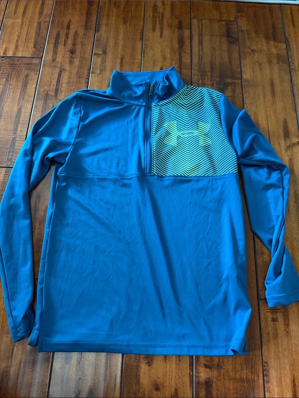 Under Armour Teal Quarter-Zip Pullover with Neon Yellow Chevron Detail